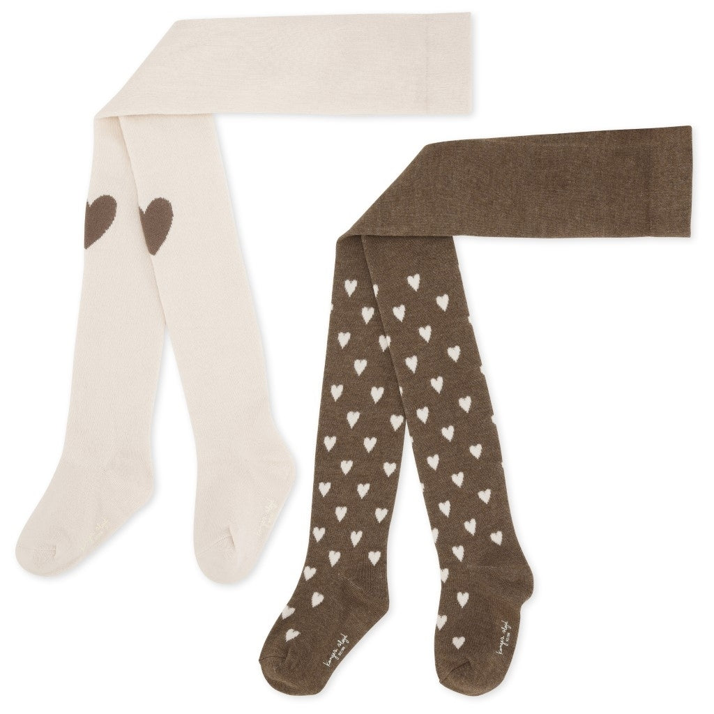2 PACK JACQUARD TIGHTS - MON AMOUR/ BROWN HEART –